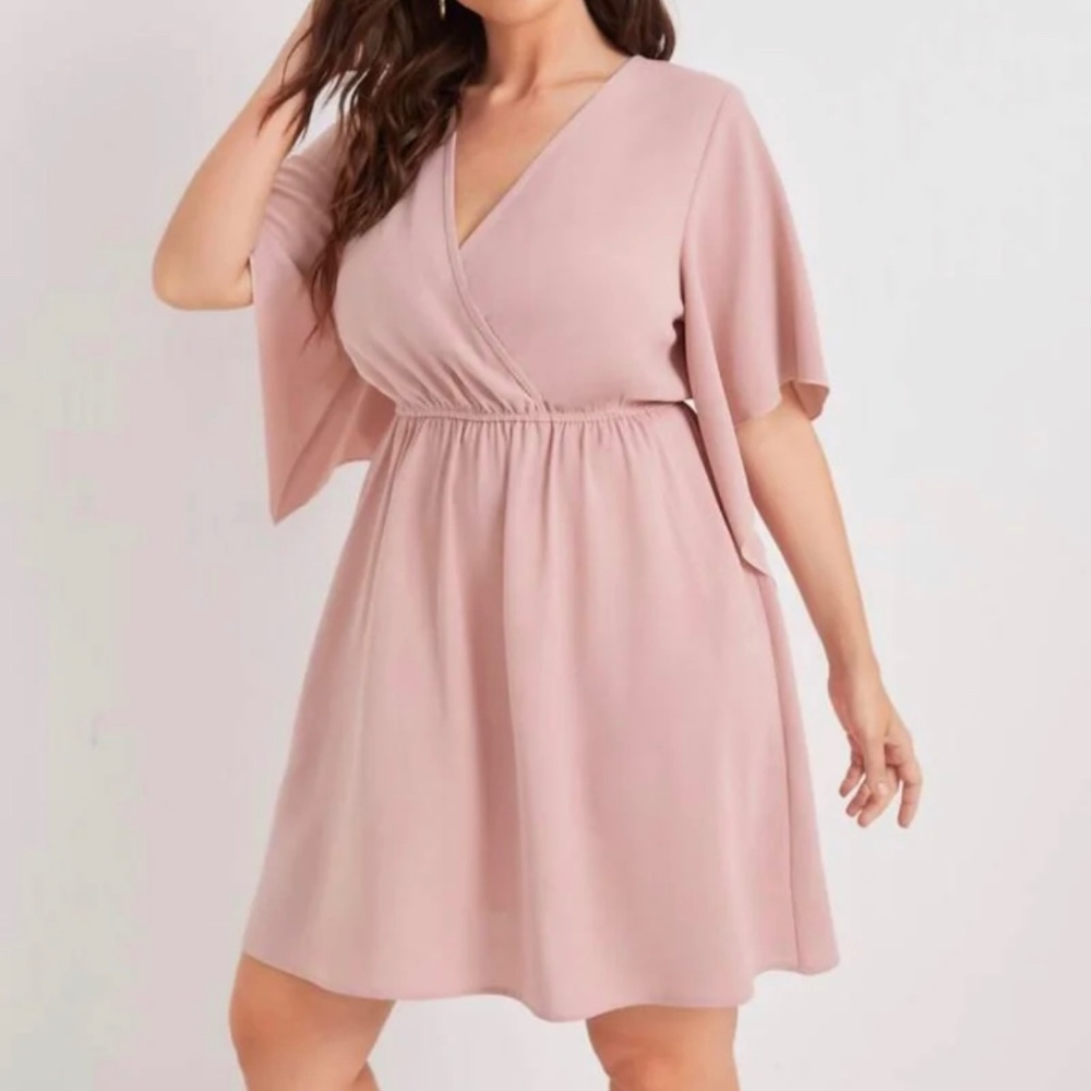 NWOT 1XL Dusty Pink Plus Surplice Front Solid A-Line Dress